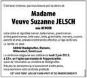 Avis décès Jelsch Suzanne