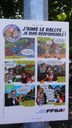 Photo des consignes de sécurité sous forme de bande dessinée posées à Haguenau pour le rallye de France Alsace 2010 rallye de france alsace - BD message de sécurité de la FFSA.JPG