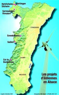 Carte de projets éoliens Alsaciens