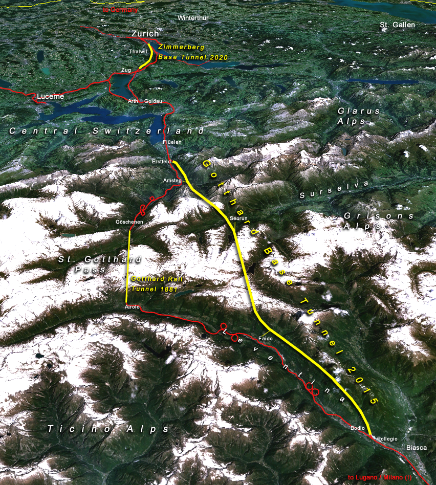 Vue satellitaire du trajet du tunnel