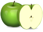 Dessin d'une pomme verte entière et d'une demi pomme.