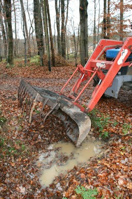 Evacuation de feuilles mortes sur le sentier forestier à Waldighoffen en 2010