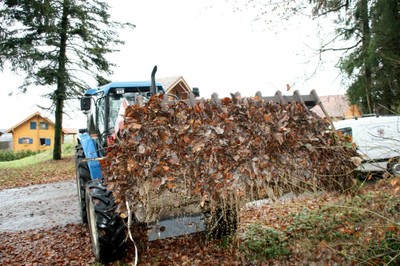 Remontée de la mâchoire du tracteur pleine de feuilles, Waldighoffen 2010